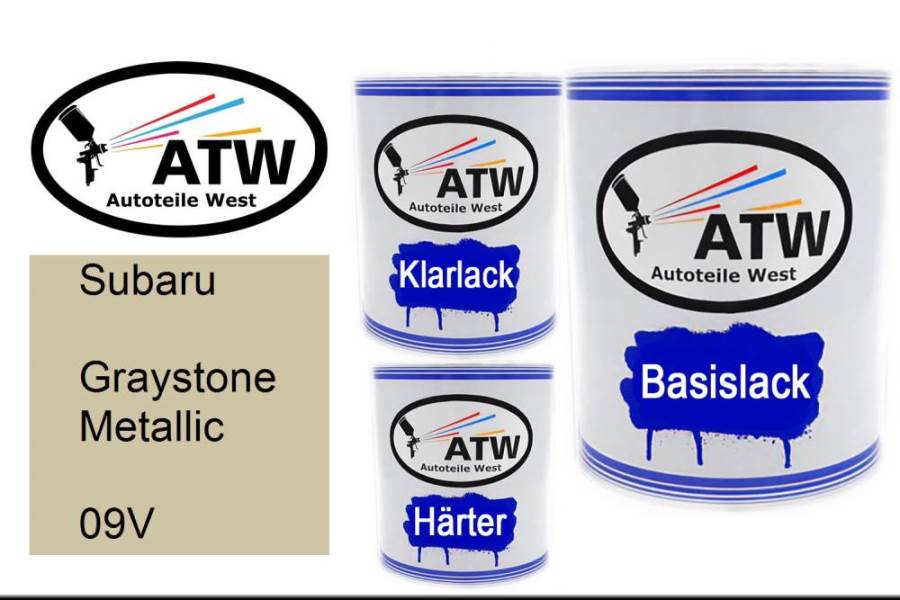 Subaru, Graystone Metallic, 09V: 1L Lackdose + 1L Klarlack + 500ml Härter - Set, von ATW Autoteile West.